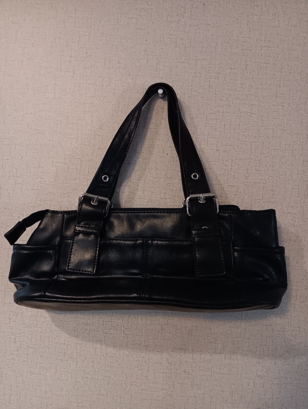 Y2k Kenneth Cole Black Leather Shoulder Bag - Timeless Women's Cute - Picture 3 of 4